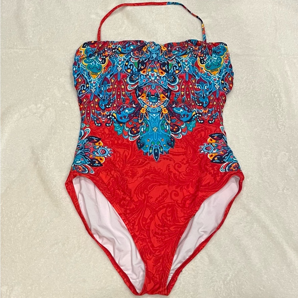 Ralph Lauren Swimsuit one Piece Scarf Print Bandeau - Picture 4 of 6